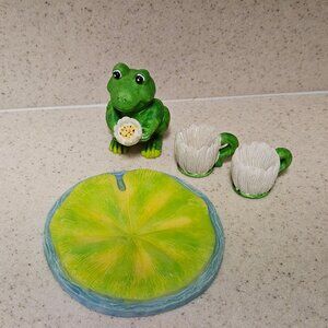 Vintage 90s Miniature Resin Tea Set - Frog Lily Pad